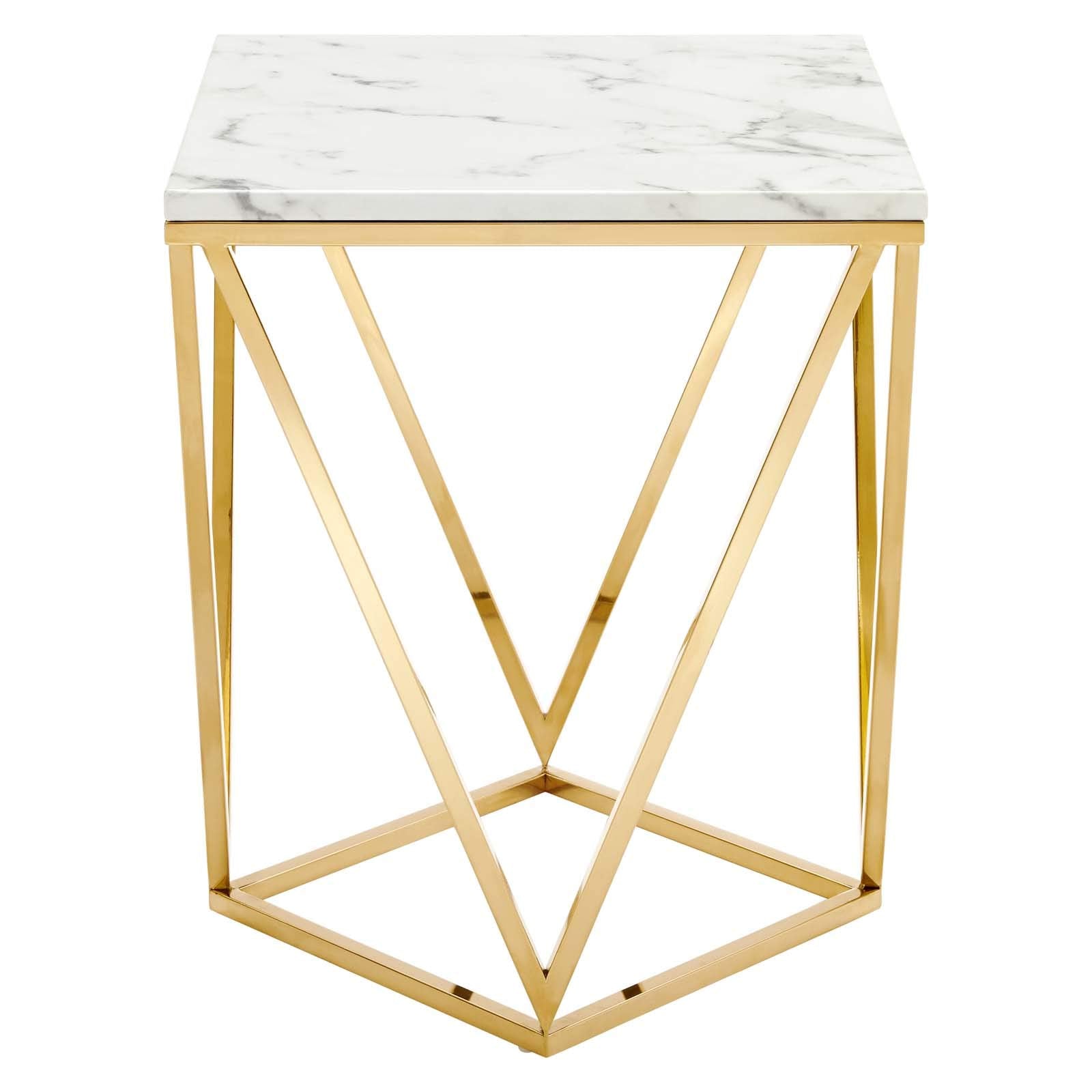 Modway Eei-4206-Gld-Whi Vertex Gold Metal Stainless Steel End Table, Gold White